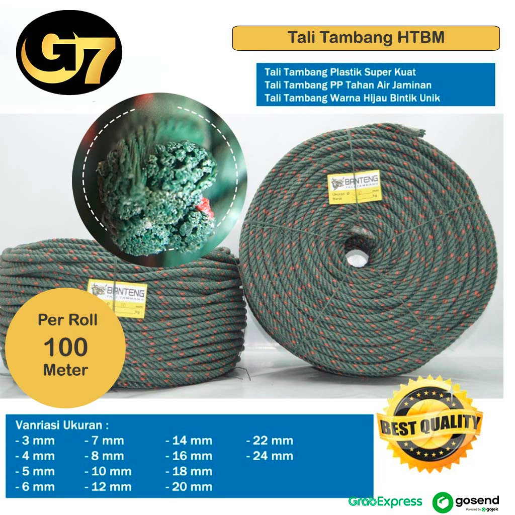 

Tali Tambang Plastik PE 8mm - 16mm Per Roll Murah Tali Tampar Ikat Barang Hijau Bintik Merah Tali Tambang Ukuran Sedang Plastik PE