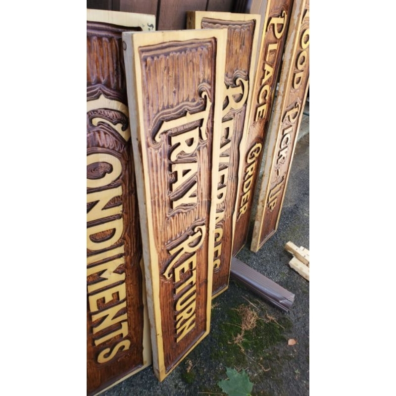 Vintage Logo Branding Kayu Ukir CNC (Custom Desain - 80x30 cm)