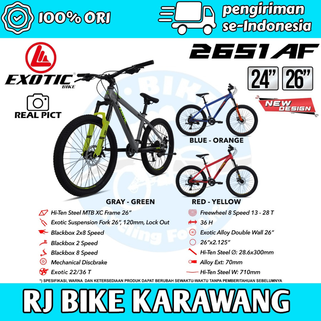 Sepeda Gunung MTB 24 dan 26 Inch Exotic ET 2651 AF Steel