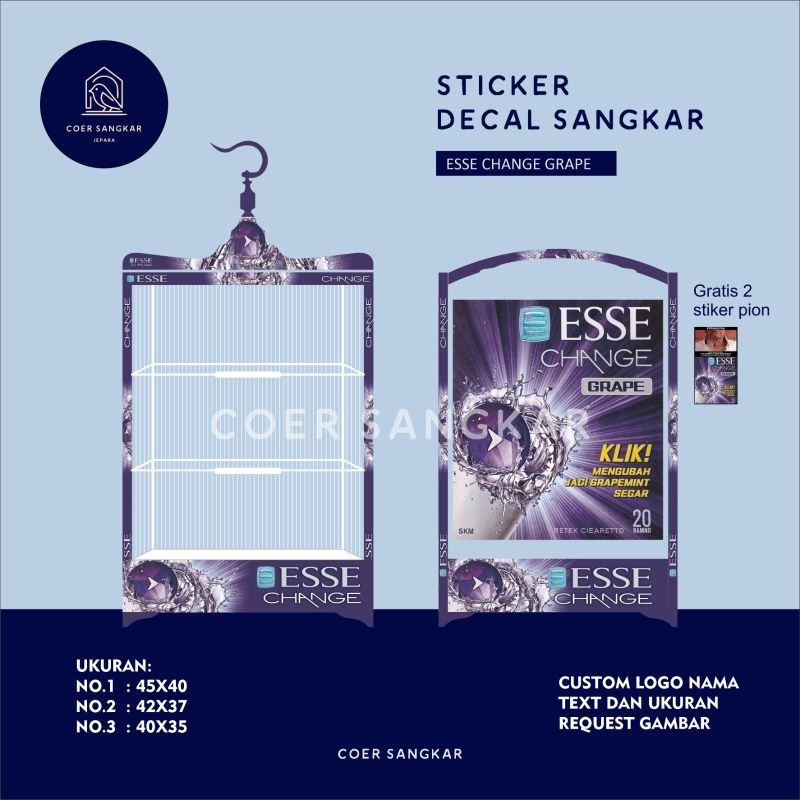 COER STICKER DECAL SANGKAR MOTIF ESSE UNGU GRAPE (HANYA STICKER SAJA)
