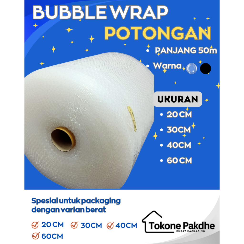 

Plastik BUBBLE WRAP 50 Meter POTONGAN 20cm 30cm 40cm 60cm Khusus Gojek