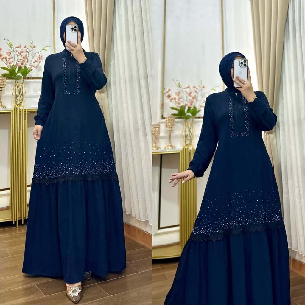 Mella Dress Gamis Polos Bahan Ceruti Babydoll Busui Pesta Mewah