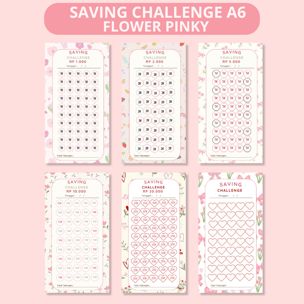 

(1 SET) PINK PINKY SAVING CHALLENGE ZIPLOK/ZIPPER A6
