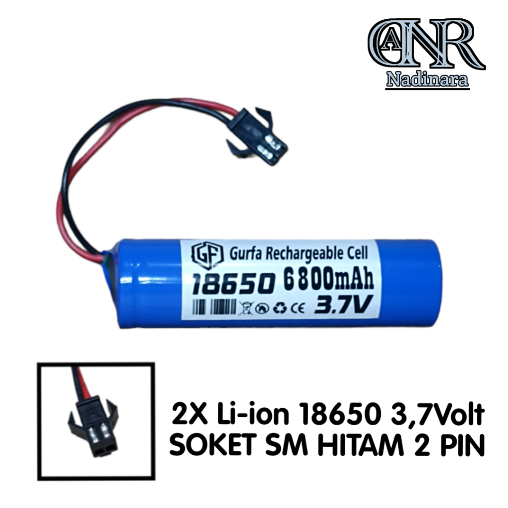 Baterai RC18650 / Baterai Mainan Anak Tipe Li-Ion 18650 3.7v 6800mAh soket hitam