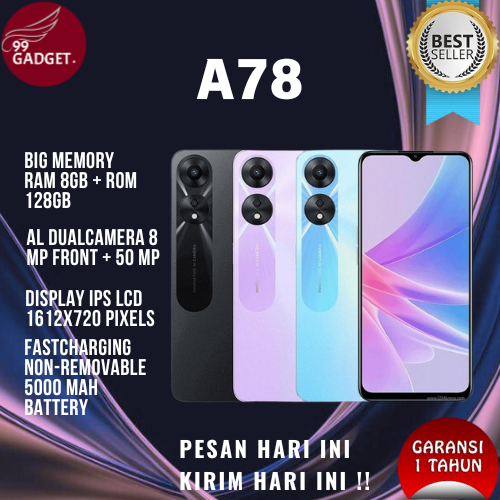 SMARTPHONE OPPO A78 RAM 5G 8/256GB 5G {BATERAI 5000 mAH} ~NEW BRAND FULLSET ~GARANSI 12 BULAN