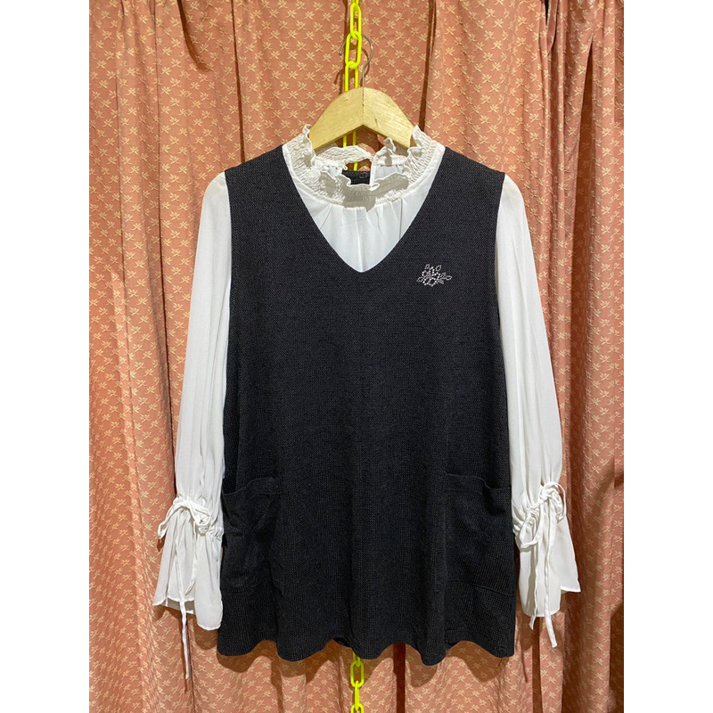 Blouse vest set knit putih white korean style baju atasan top wanita murah cantik serut l