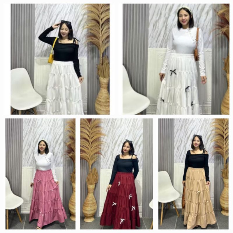 Rok rempel korea/rok korea/rok satin/rok panjang