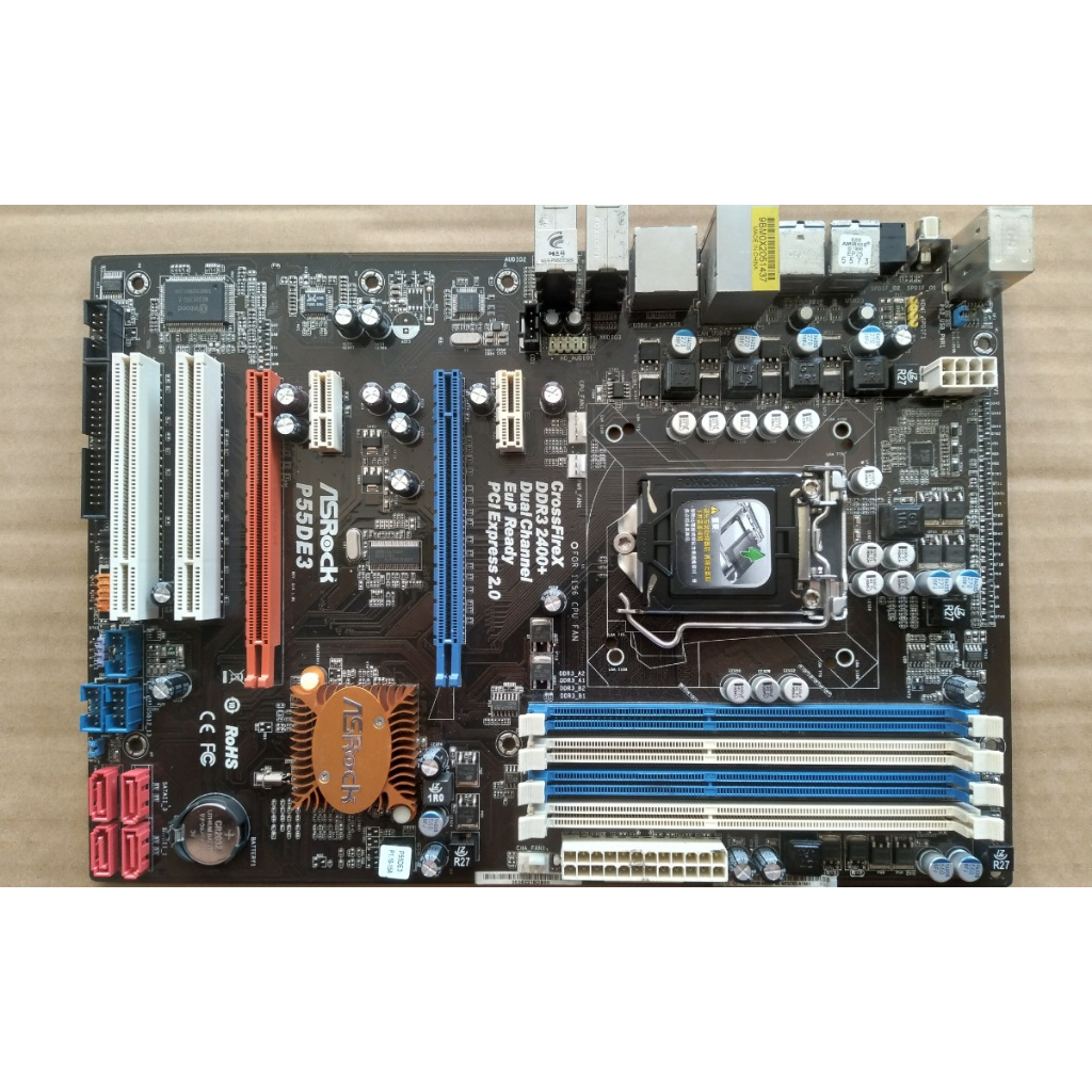 MOBO Mainboard Motherboard Gaming ASRock P55DE3 LGA 1156 H55 H55M P55 P55M 4-slot RAM. 2-slot PCIe V