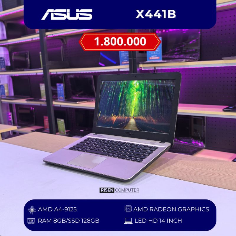 Laptop Asus X441B AMD A4-9125 RAM 8GB SSD 128GB HD 14inch Notebook Second Seken Bekas Murah Bagus
