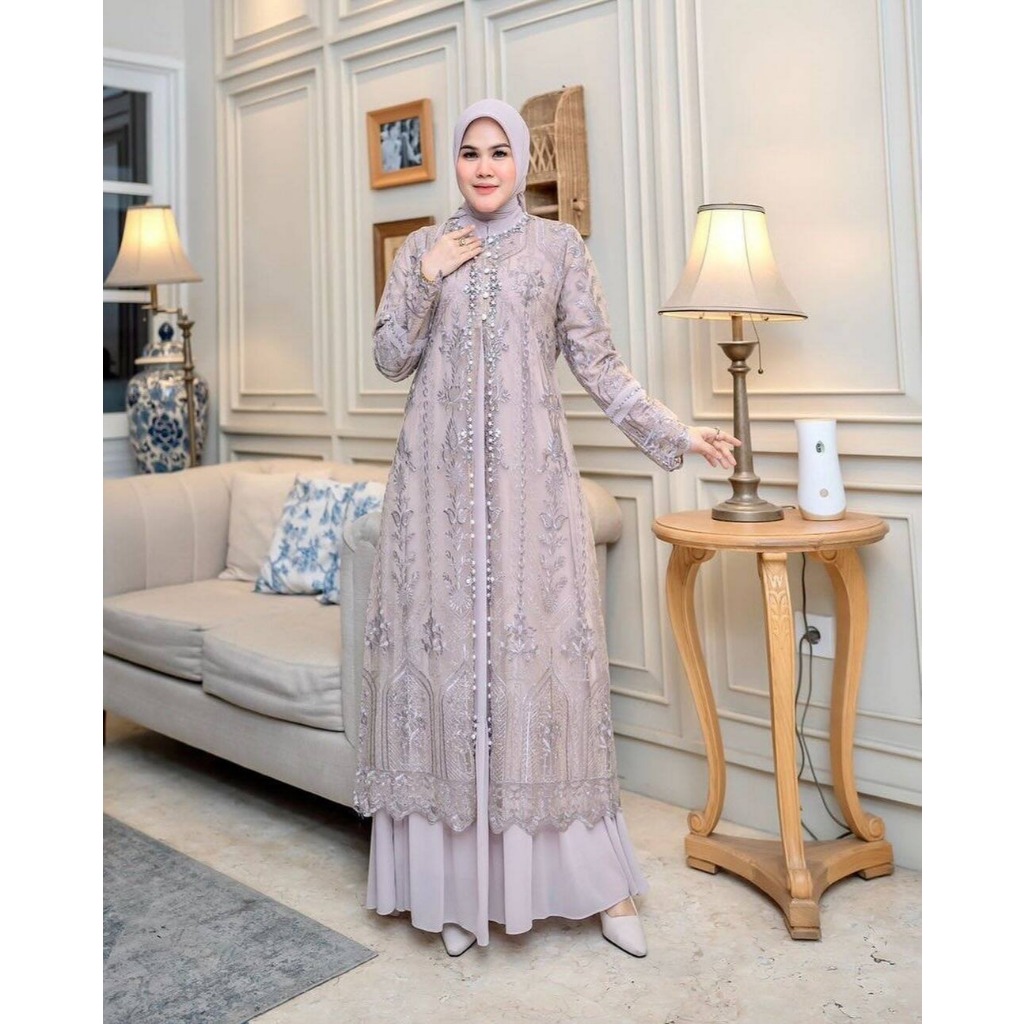 RDNONE Dress Brukat Premium Gamis Wanita Terbaru Safira Gamis Muslimah Terbaru Dress Ceruti Brukat