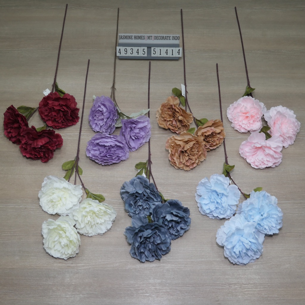 Bunga Peony Kain 3Kuntum Panjang Dekorasi 49345 51414