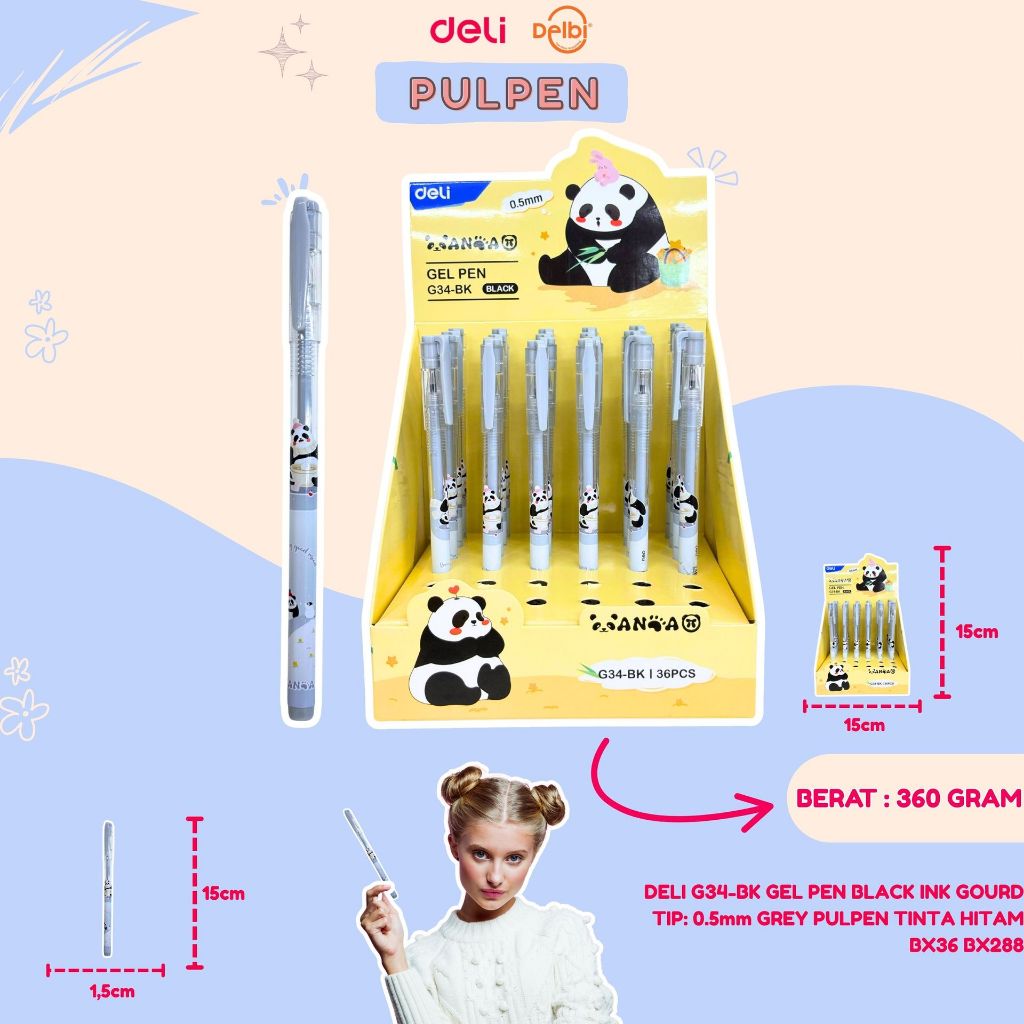 

DELI G34-BK GEL PEN BLACK INK GOURD TIP: 0.5mm GREY PULPEN TINTA HITAM