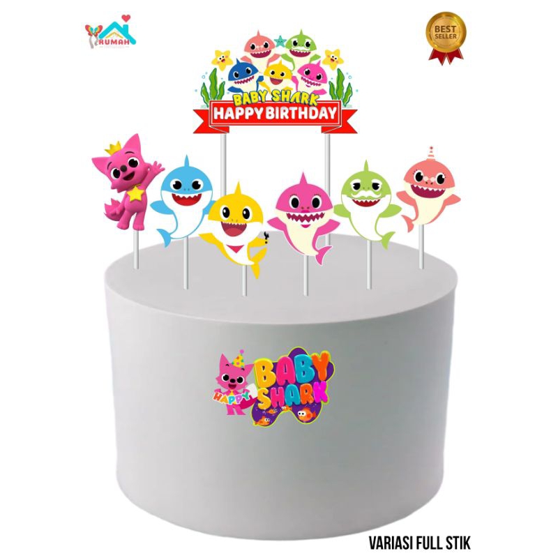 Topper Baby Shark, Topper cake, Hiasan kue ulang tahun topper karakter Baby Shark