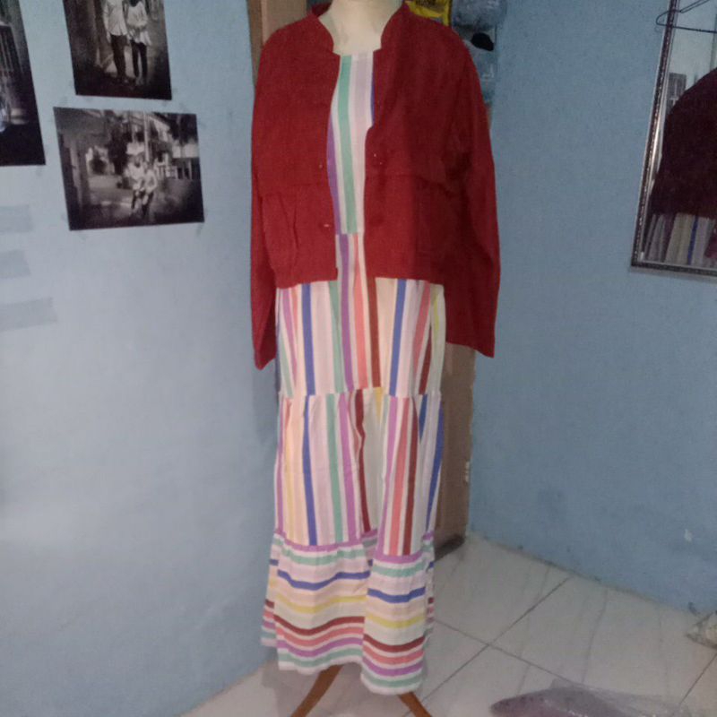 new gamis dress busana muslim wanita salur rainbow umpak