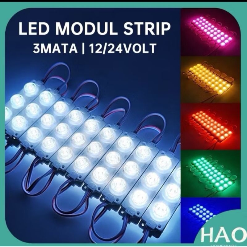 LAMPU LED STRIP MOTOR & MOBIL 3 MATA 3W 12V | WARNA PUTIH, MERAH, BIRU, ICE BLUE, HIJAU, PINK, KUNIN