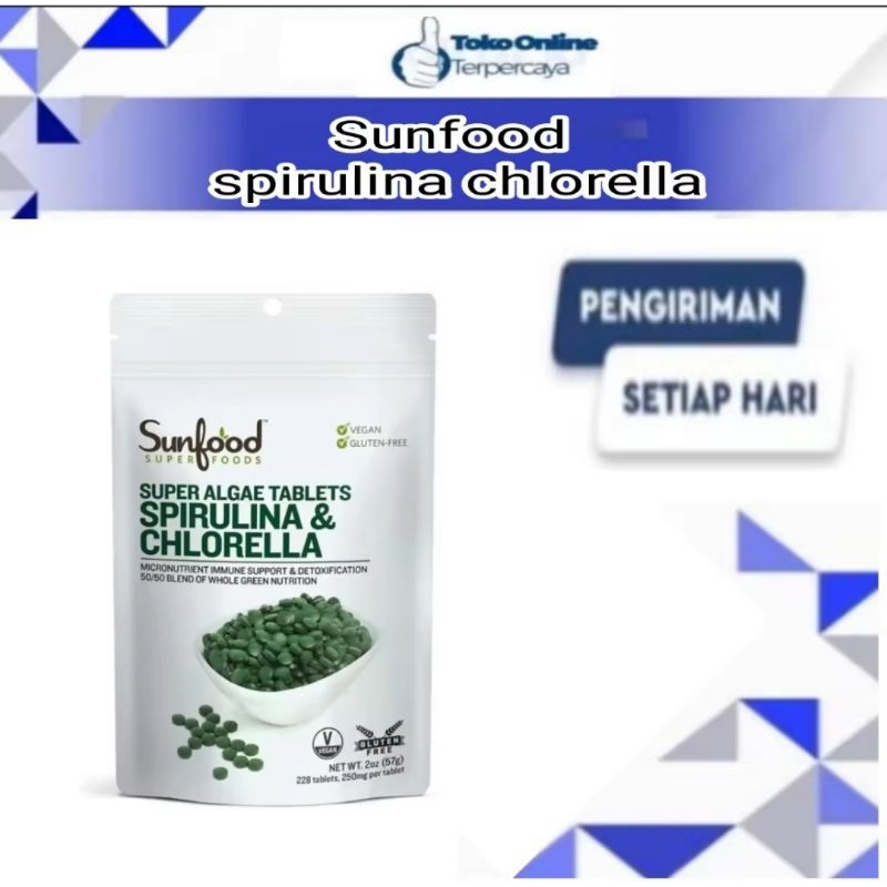 Sunfood Spirulina & Chlorella Super Algae 250mgISi 228 Tablets