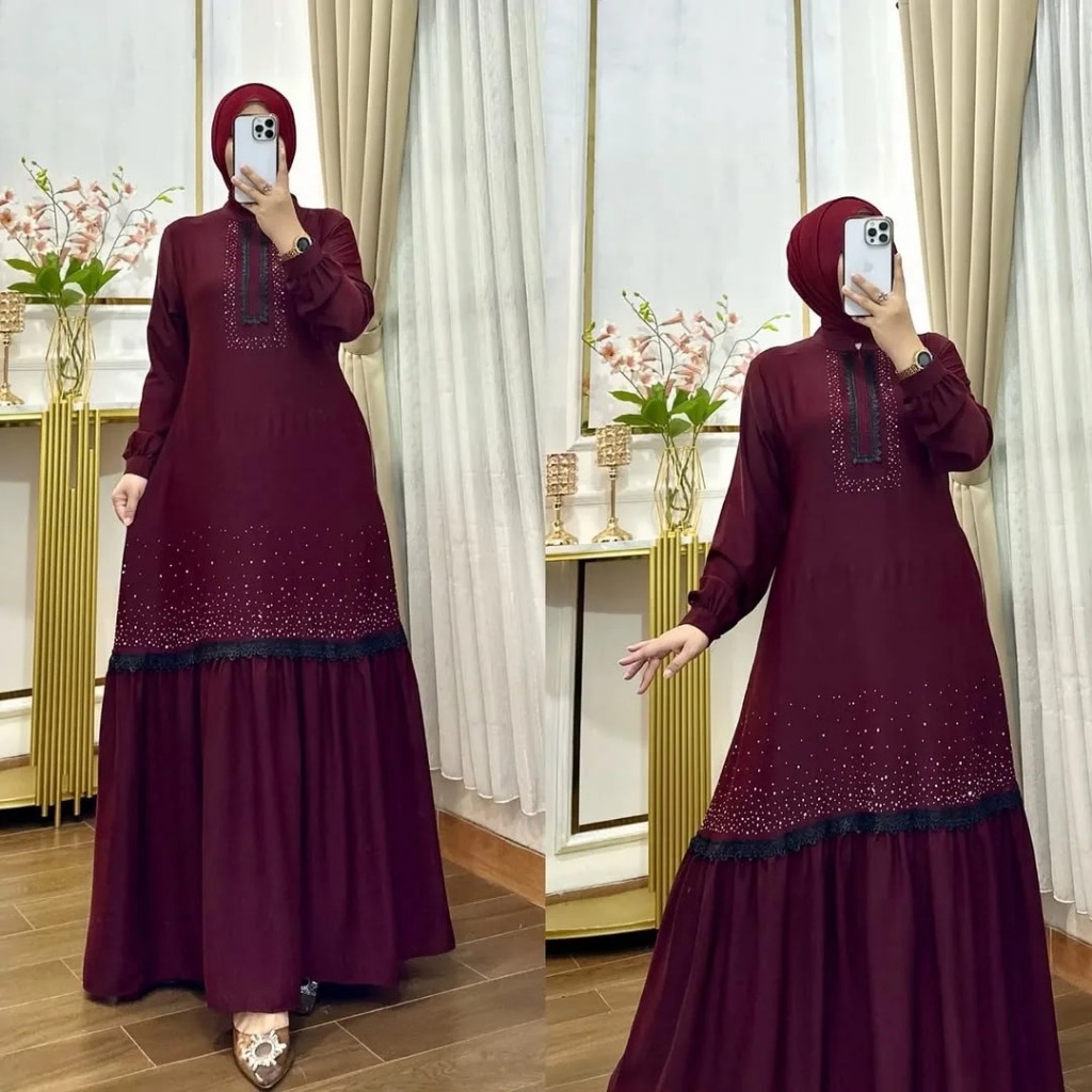 Gamis Kekinian Marbella Dress WD Bahan Ceruty Babydoll LD 100-120 cm PJ 130 cm Size  M L XL XXL Ters