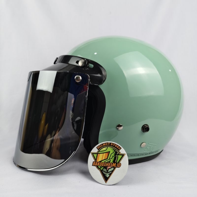 [FREE PACKINGl Helm Bogo Dewasa LIST HITAM Kaca Datar Silver SNI_Helm Bogo Wanita Pria_Helm Bogo Ret