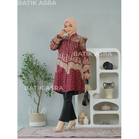 Batik Asra Tunik Batik Wanita Kerja Modern Warna Merah
