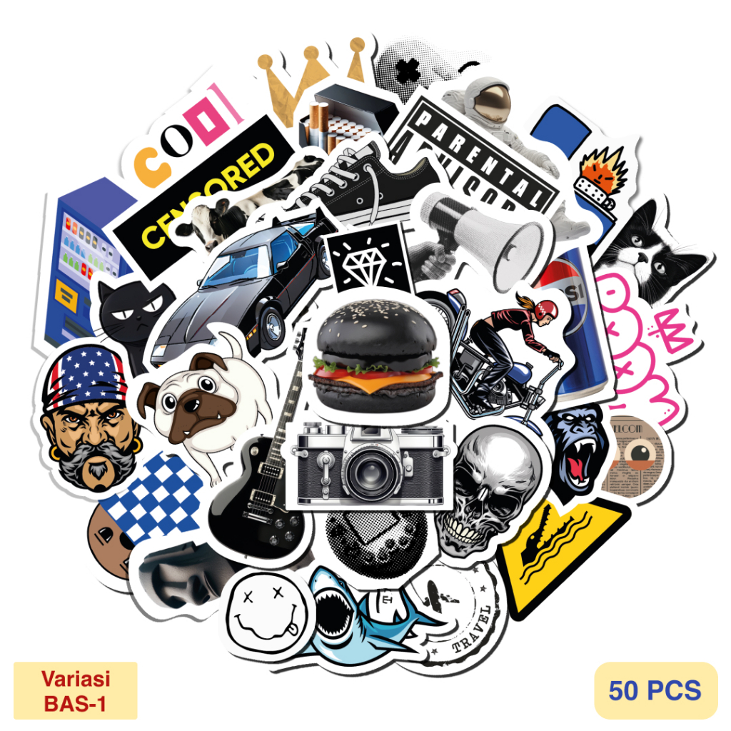 

NEW! 50 PCS Sticker Black and White Dark Color Aesthetic Vintage Stiker untuk HP Tablet Laptop Jurnal Helm Water Resistant