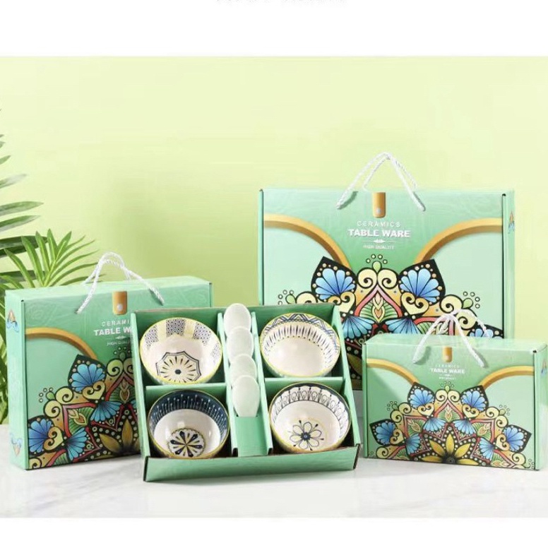 55NEW STOCK HOUSEWAREBRAND  MANGKOK SET 4 KERAMIK MOTIF BOHEMIA JEPANG