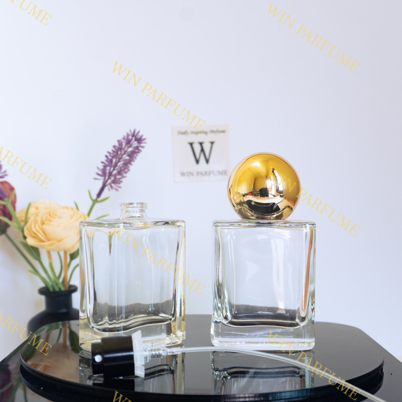 Botol Parfume Mewah 50ml Platinum Semi Press Tutup Bulat Gold Ring Spray Hitam