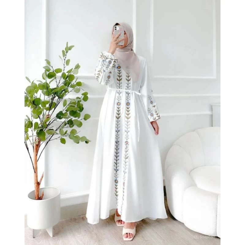 RAUNA DRESS Gamis Pesta Wanita Kekinian ~ Gamis Import Terbaru Bahan CRINKLE APLIKASI BORDIR