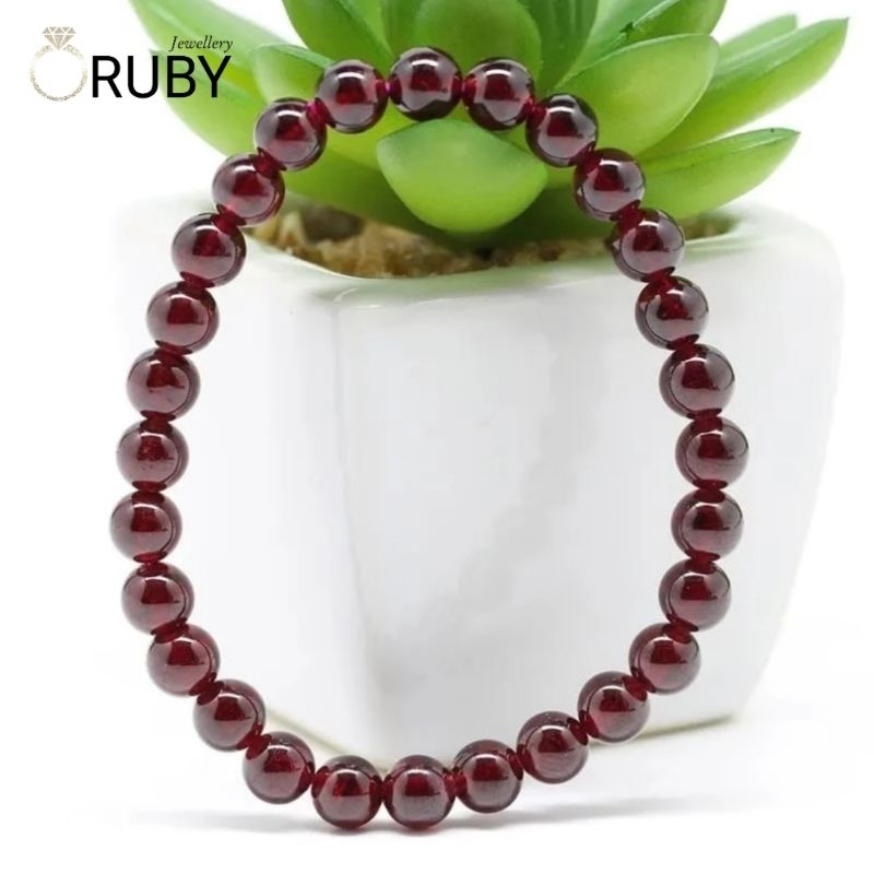 Gelang Batu Natural Dark Red Garnet Original