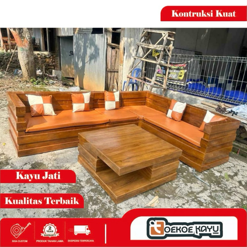 kursi tamu sudut, kursi sudut kayu jati , kursi sudut box plus busa minimalis kursi tamu paling lari