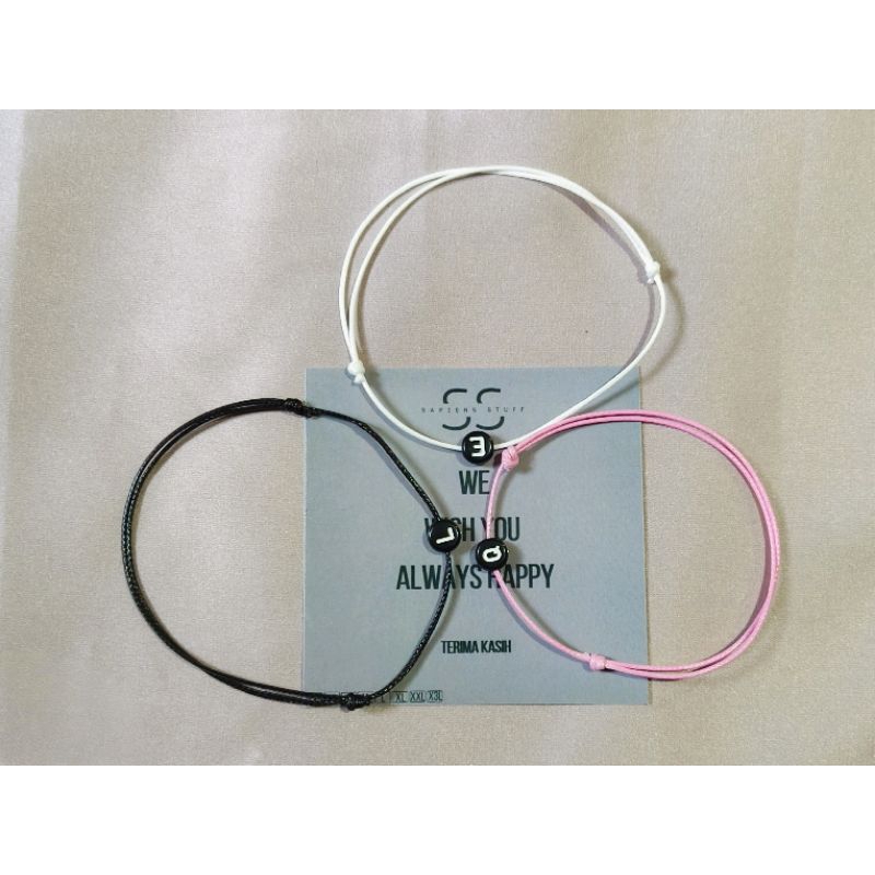 SAPIENSSTUFF GELANG COUPLE ABJAD / GELANG TALI COUPLE INISIAL / GELANG PINK / GELANG HITAM / GELANG 