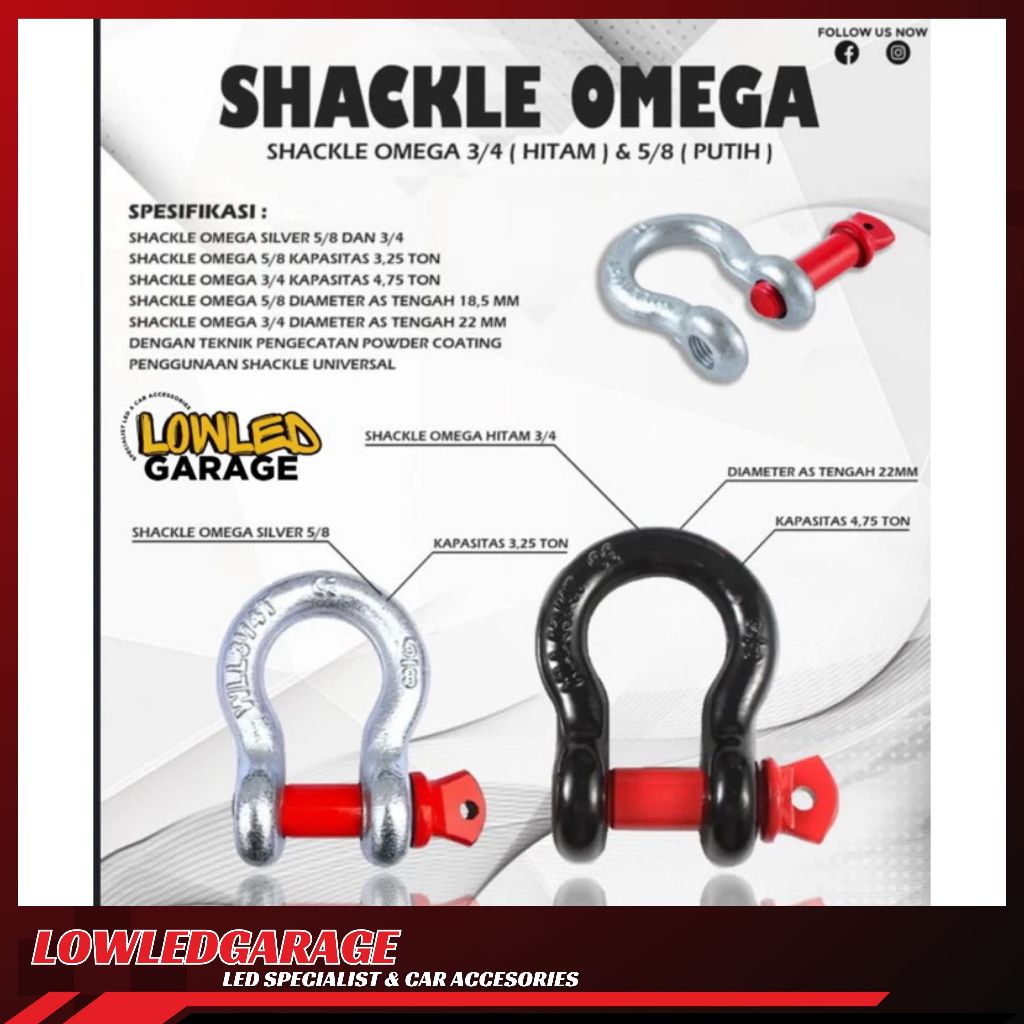 BOW SHACKLE OMEGA 5/8 WINCH OFFROAD