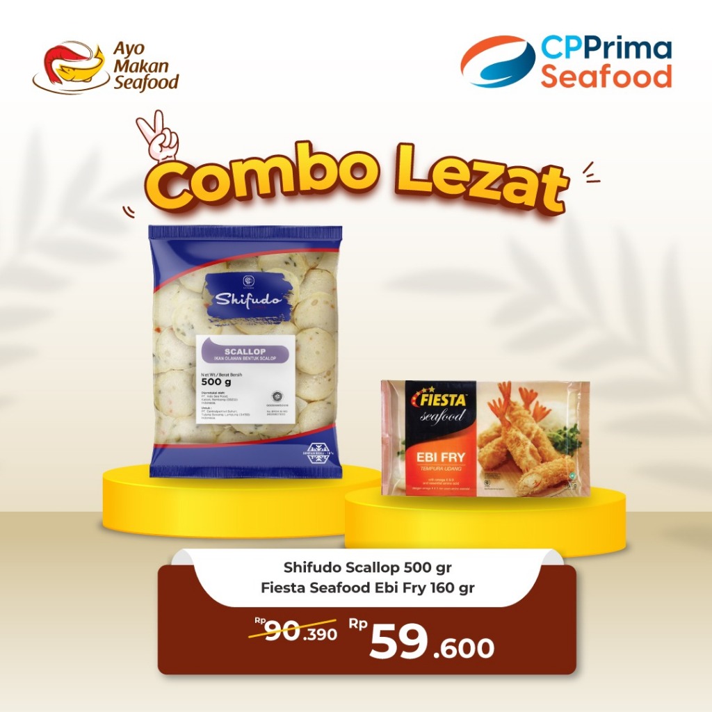 

Paket Combo Lezat : Shifudo Scallop 500gr + Fiesta Seafood Ebi Fry 160gr
