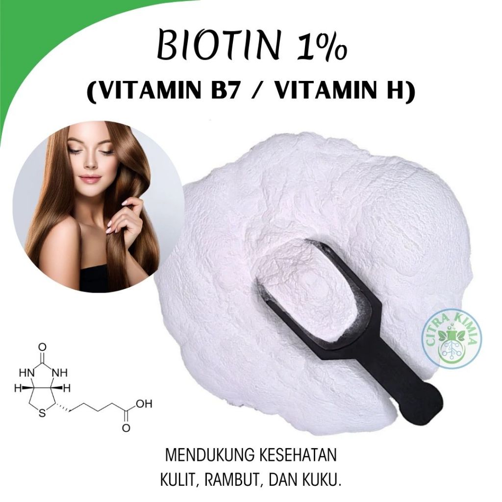 Biotin 1% Powder - Vitamin H Vitamin B7 - Perawatan Sehat Kulit Rambut Kuku Biotin 1% Pure