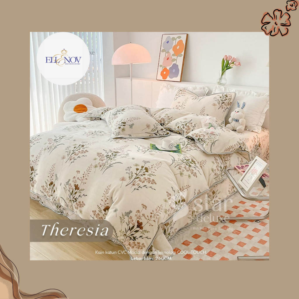 Ellenov Bedcover Motif Kalynda Bahan Katun Lokal Premium Bedcover Lembut Homemade Motif Daun Bunga