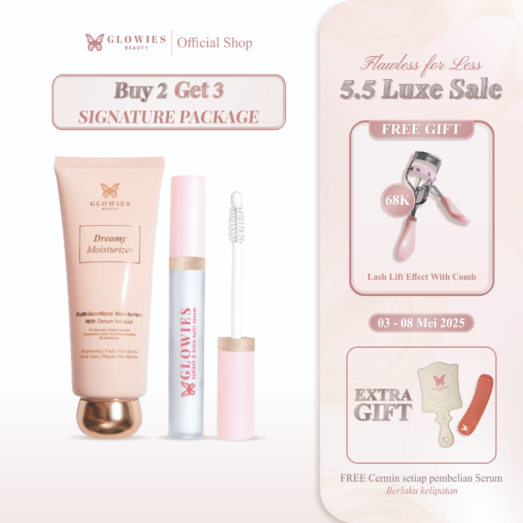 GLOWIES BEAUTY | BUY 2 GET 3 Signature Package | Glowies Dreamy Moisturizer 80 ml | Glowies Eyelash 