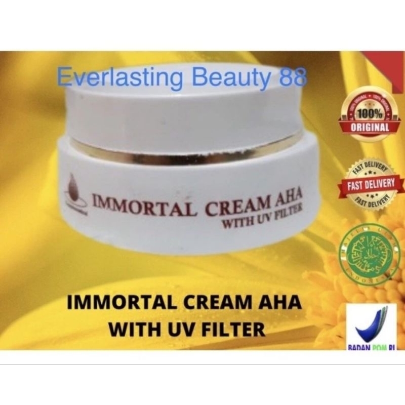 Immortal cream AHA with UV Filter - sunscreen krim SPF 30 - sunblock pencerah pelembab - Anti Aging 