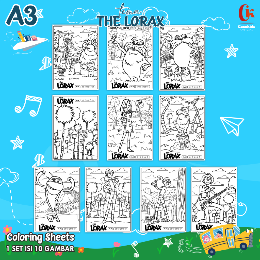 

(THE LORAX 01) KERTAS MEWARNAI ANAK A3 - COLORING SHEETS SERIES 1 - LEMBAR MEWARNAI ANAK PAUD/TK/SD