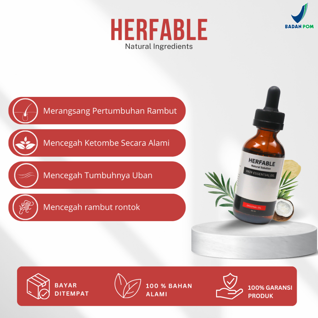 Herfable Penumbuh Rambut Botak Alami | Minyak Rambut Rontok & Kebotakan BPOM