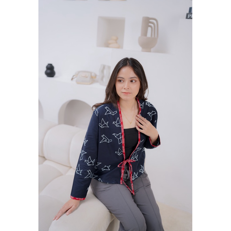 Outer Batik Wanita Kerja Modern Kekinian , Merpati Batik outer Navy