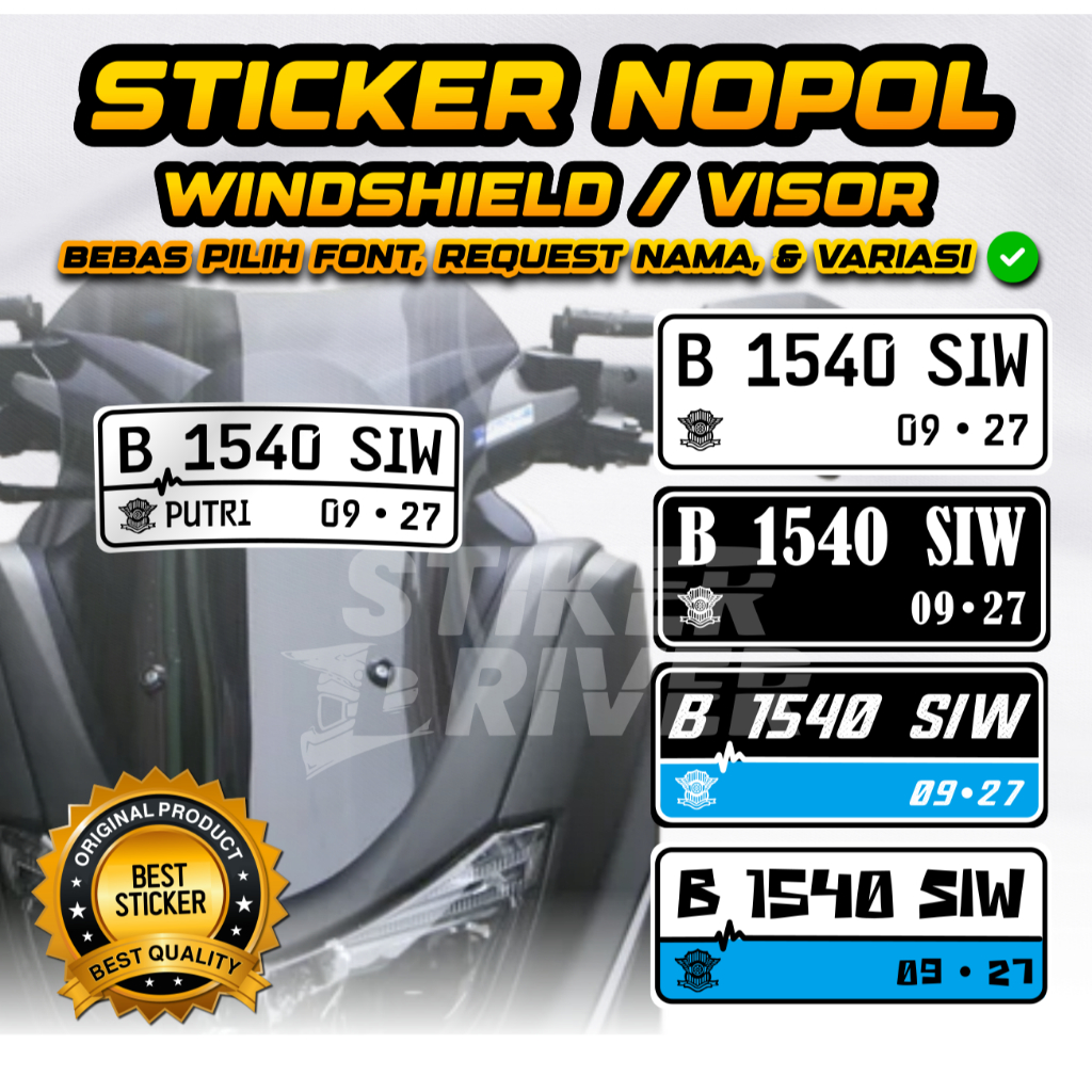 STICKER STIKER PLAT NOMOR WINDSHIELD / VISOR MOTOR / MOBIL BBM / LISTRIK 1 HARI JADI