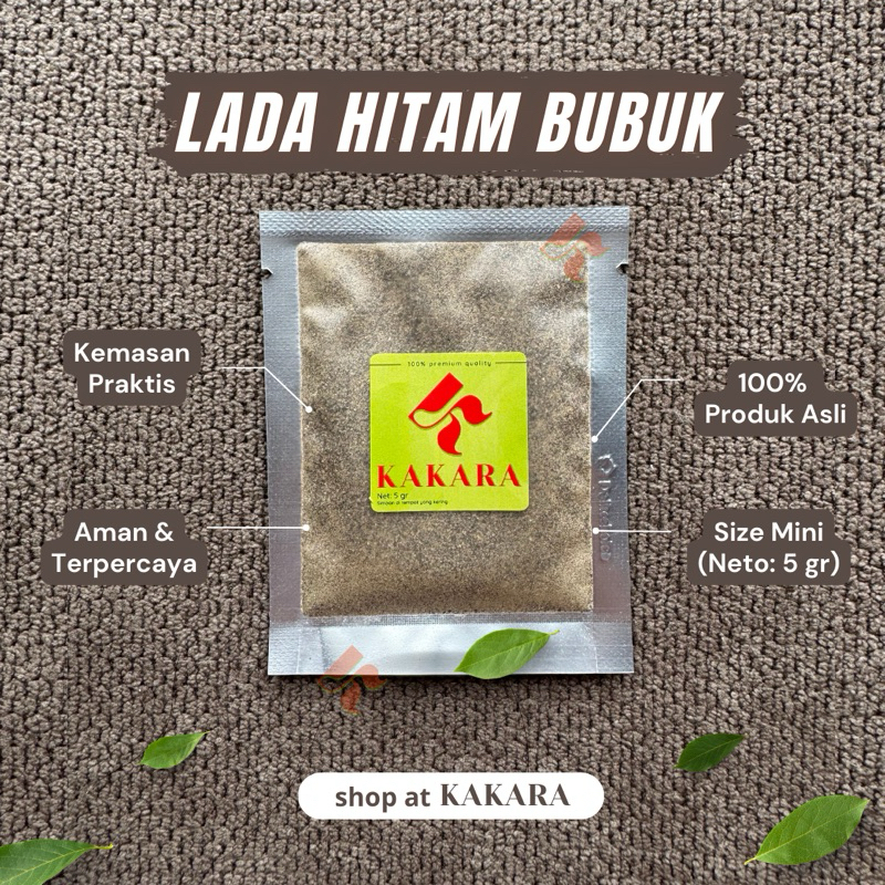 

KAKARA - Lada Hitam Bubuk / Merica Bubuk / Ground Black Pepper 5 gram bumbu dapur rempah mini kemasan sachet