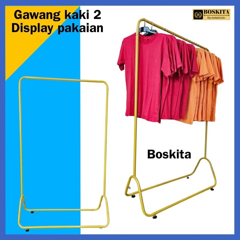 GAWANG BAJU KAKI 2 GANTUNGAN GAWANG BAJU GAWANG DISPLAY BAJU JEMURAN BAJU BESI TINGGI 170CM