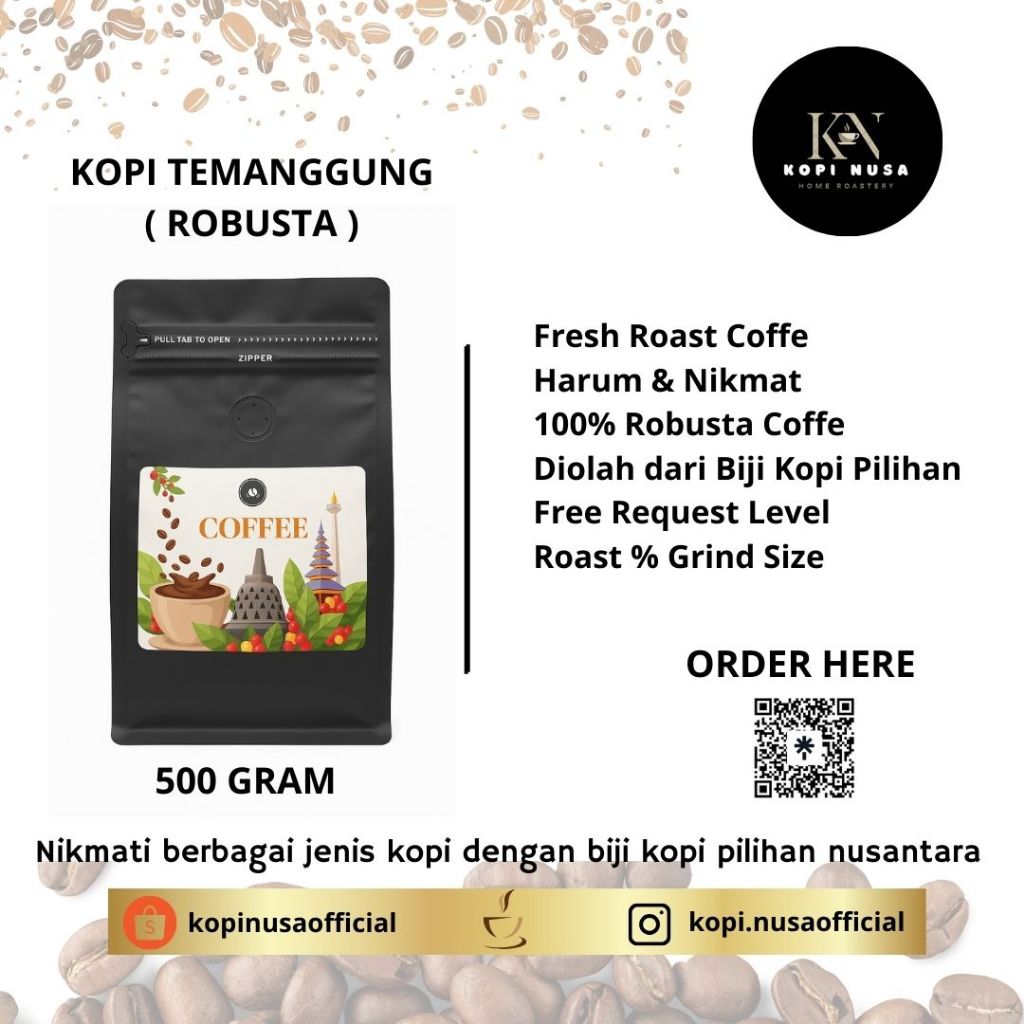 

Kopi Robusta Temanggung Biji Bubuk Nusa Roastery PREMIUM 500 Gram.