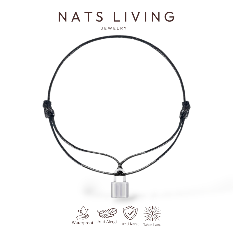 Nats Living Gelang Tali BTS Gembok 3 Dimensi, Gelang V BTS, Gelang Tae Hyung BTS, Anti Karat