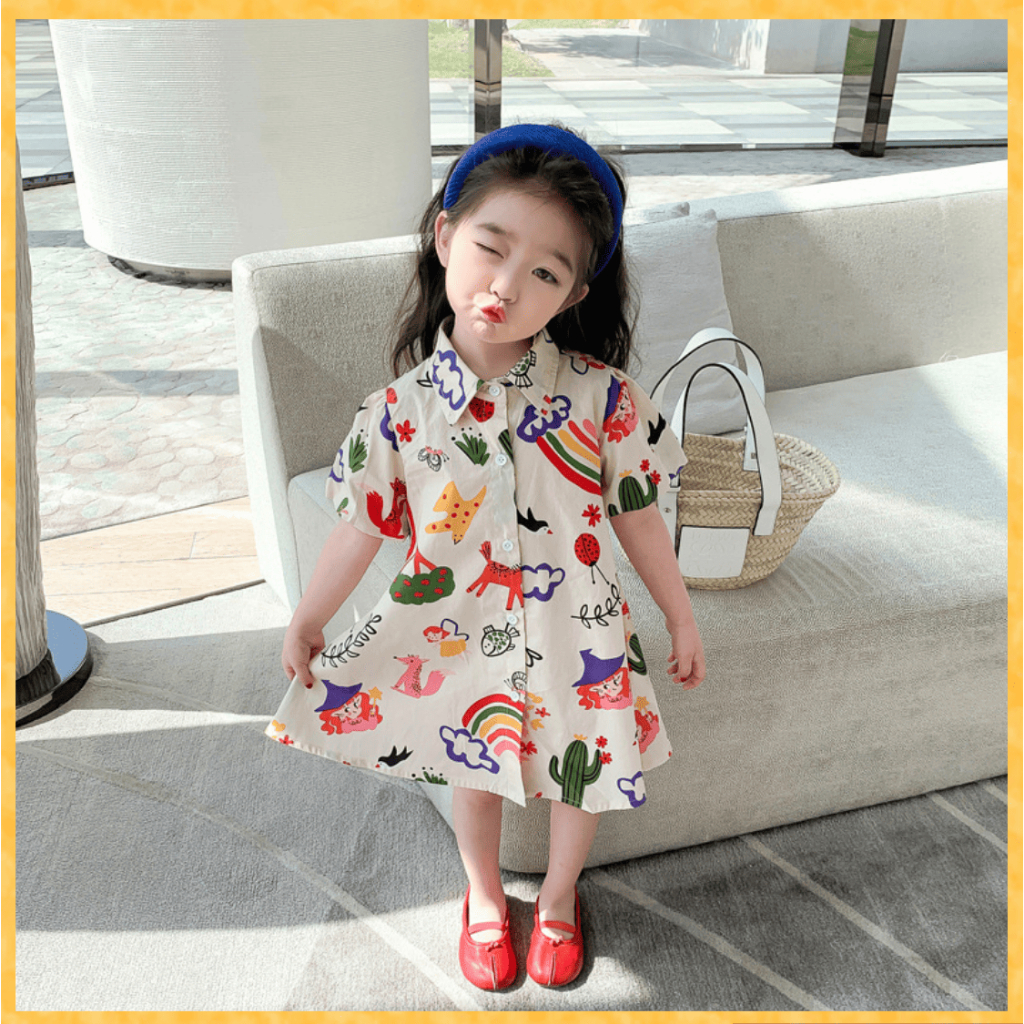 Dress Kemeja Anak Perempuan Lengan Pendek Ala Korea Import Terbaru