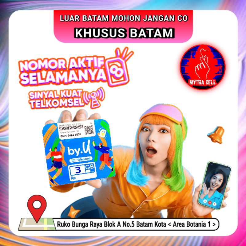 Kartu Perdana Telkomsel by.U Super Kaget 3GB, 1 Bulan (Kartu Aktif Selamanya) - KHUSUS BATAM