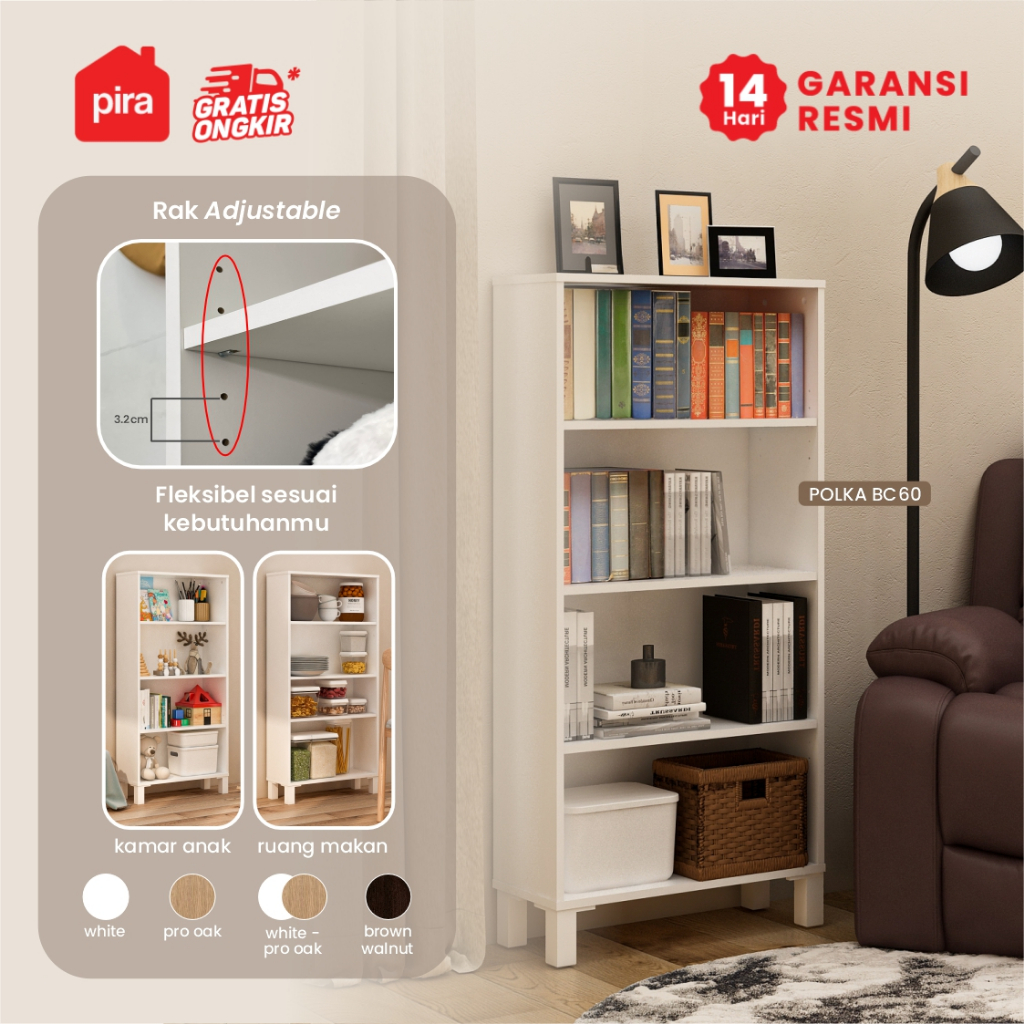 Pira OX - Polka BC60 Rak Buku Minimalis Serbaguna 4 Tingkat