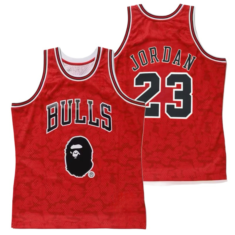 BORDIR IMPORT JERSEY BAJU BASKET SPECIAL BAPE X CHICAGO #23 MICHAEL JORDAN MERAH