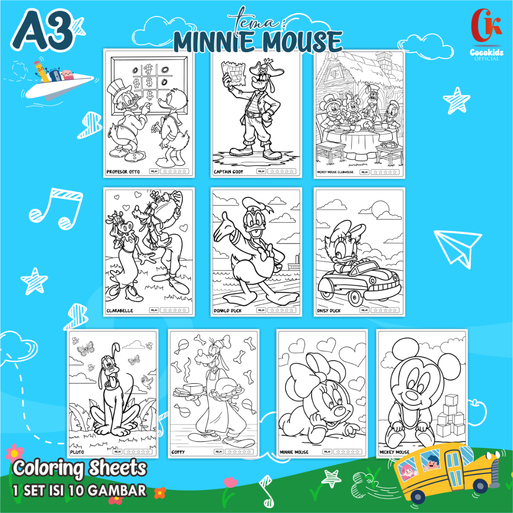 

(MINNIE MOUSE 01) KERTAS MEWARNAI ANAK A3 - COLORING SHEETS SERIES 1 - LEMBAR MEWARNAI ANAK PAUD/TK/SD