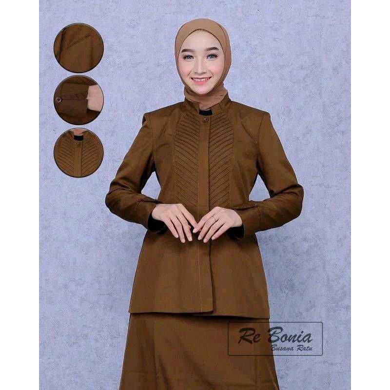 Blezer Re Bonia Seragam Pemda Aceh Baju Dinas PNS Kheki Tua Seragam PDH,ASN,PNS, Wanita Kheki Gelap 